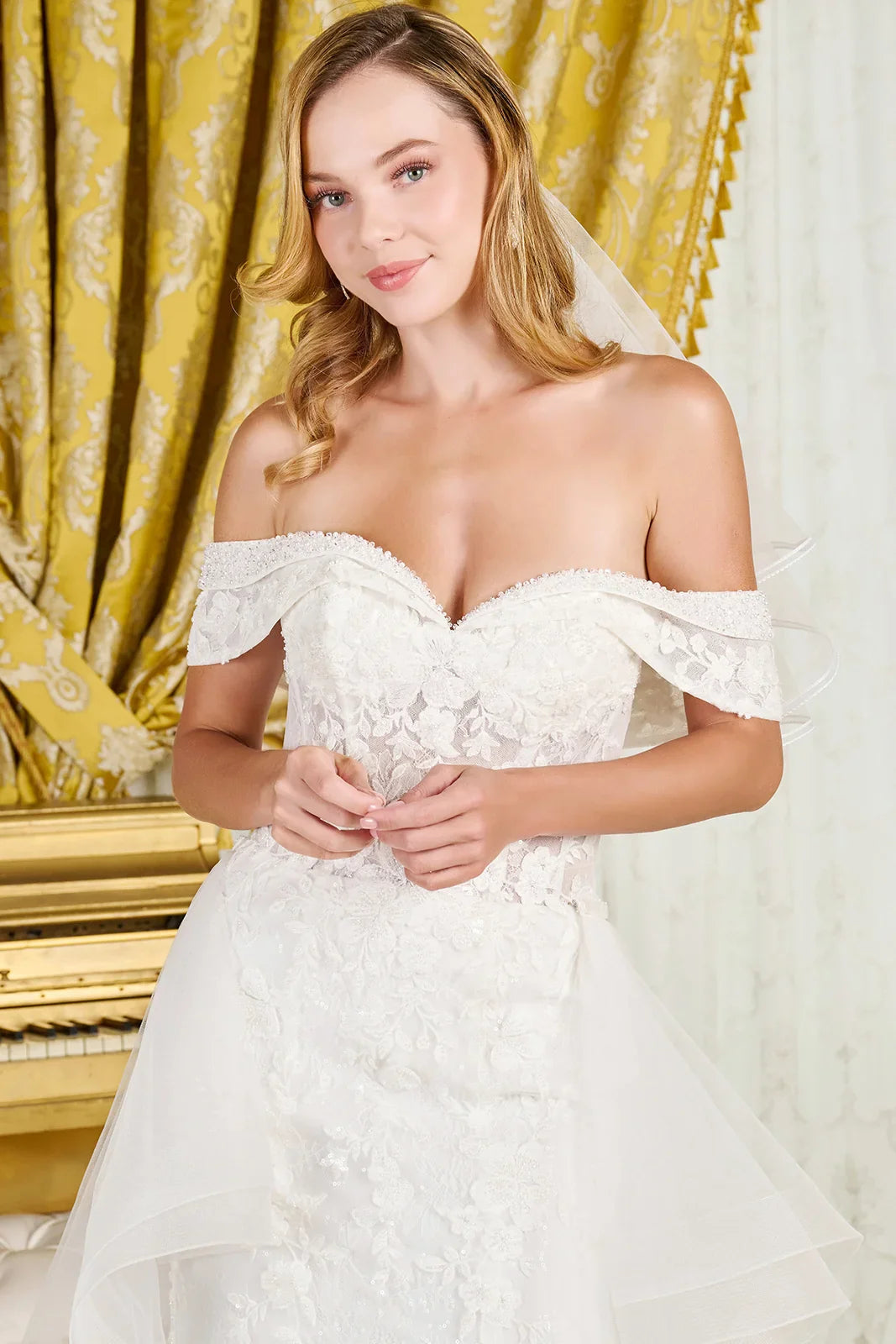 Intricately Detailed Off-Shoulder Wedding Gown - Farnelli