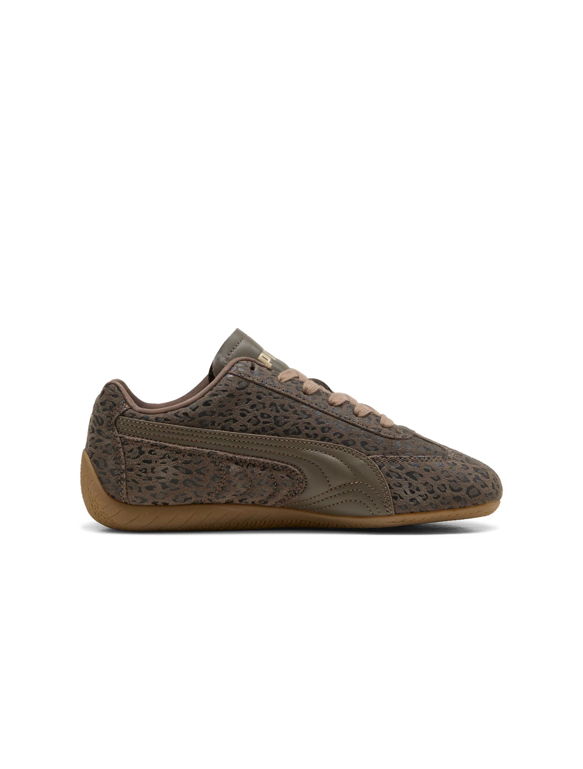 Puma Womens Speedcat OG matte bronze athletic footwear, showcasing sleek design and sporty style.