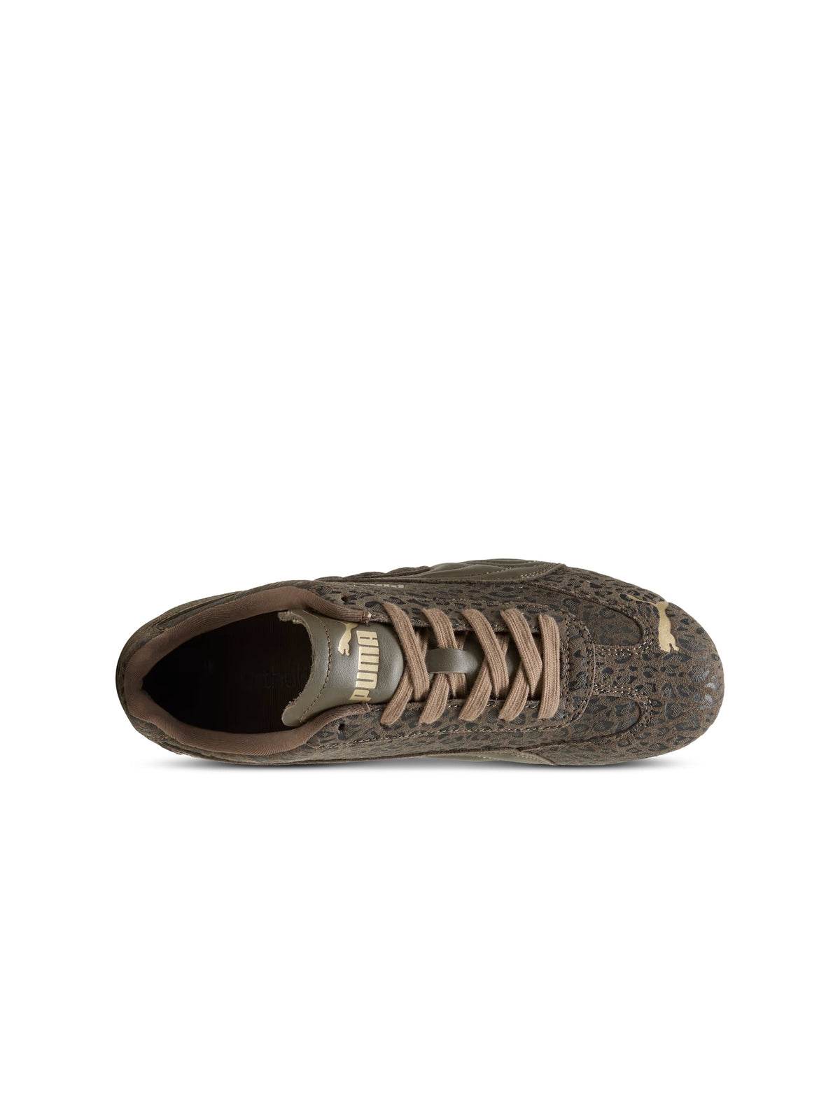 Puma Womens Speedcat OG matte bronze athletic shoes with sleek design and white soles, suitable for active wear and casual outfits.