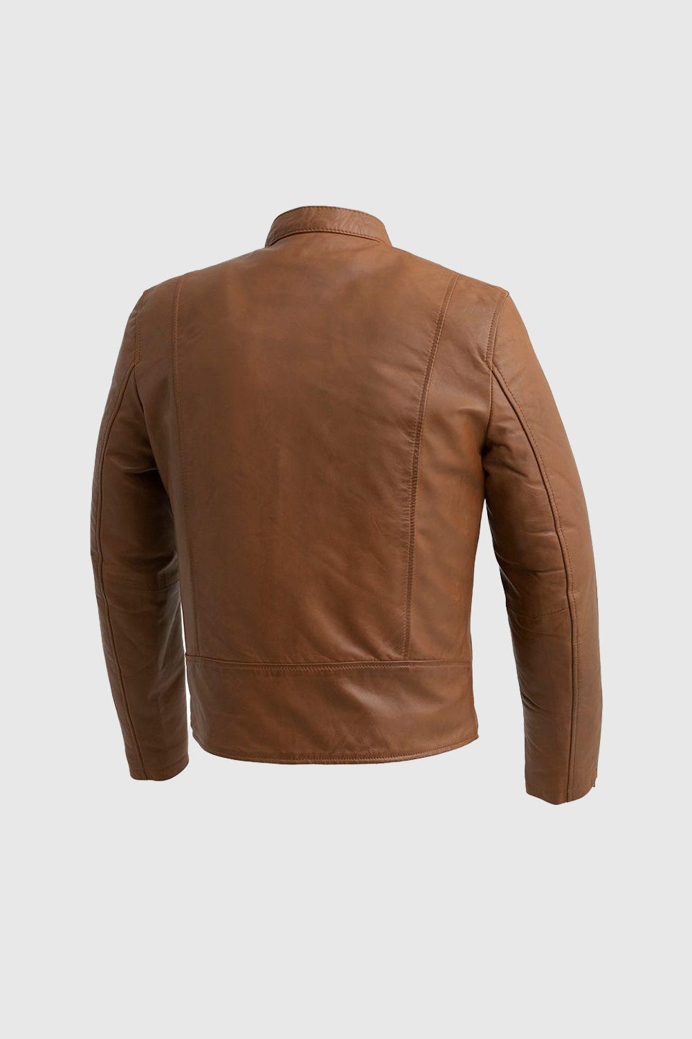 Whet Blu NYC Grayson men's dark cognac lambskin leather jacket, back side view