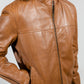 Whet Blu NYC Grayson men's dark cognac lambskin leather jacket with front pockets