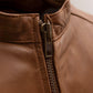 Whet Blu NYC Grayson men's dark cognac lambskin leather jacket, upper zipper detail