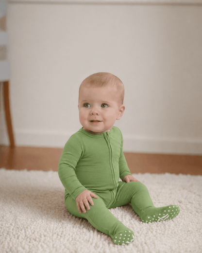 Green Christmas Bamboo Baby Pajamas – Zipper Footie
