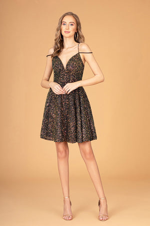 Cut-Away Shoulder Sequin Short Babydoll Dress w/ Open Back - Farnelli