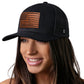 Dont Tread On Me American Flag Trucker Hat  |  Leather USA Snapback