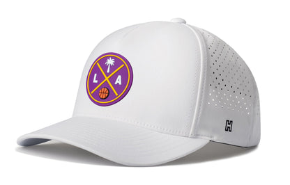 Los Angeles Basketball Performance 5-Panel Hat  |  Purple & Gold LA X Flexfit Snapback