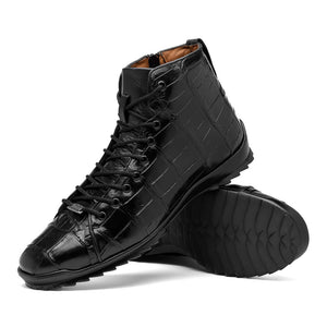 Marco Di Milano Hermond Black alligator leather boot showing sleek black design and detailed stitching.