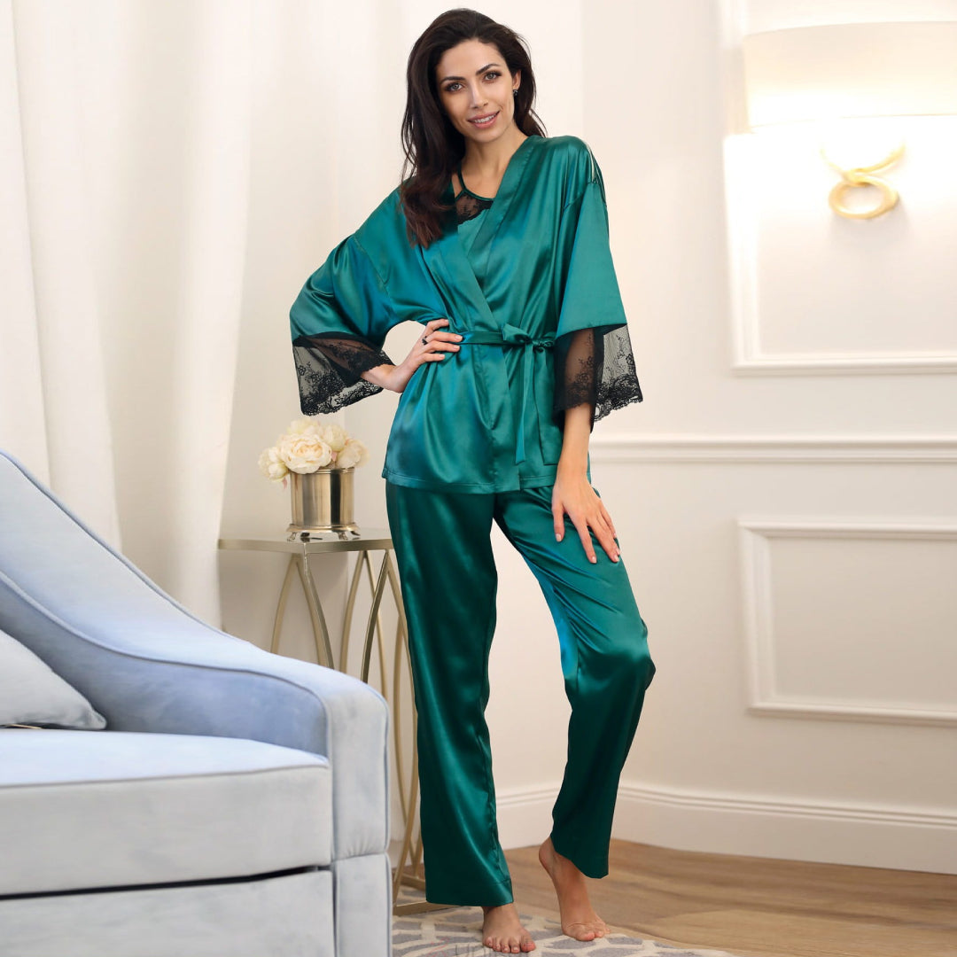 Unikat Harper Elegant Satin Bathrobe Green Nightwear-1