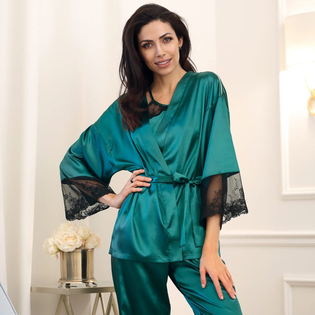 Unikat Harper Elegant Satin Bathrobe Green Nightwear-0