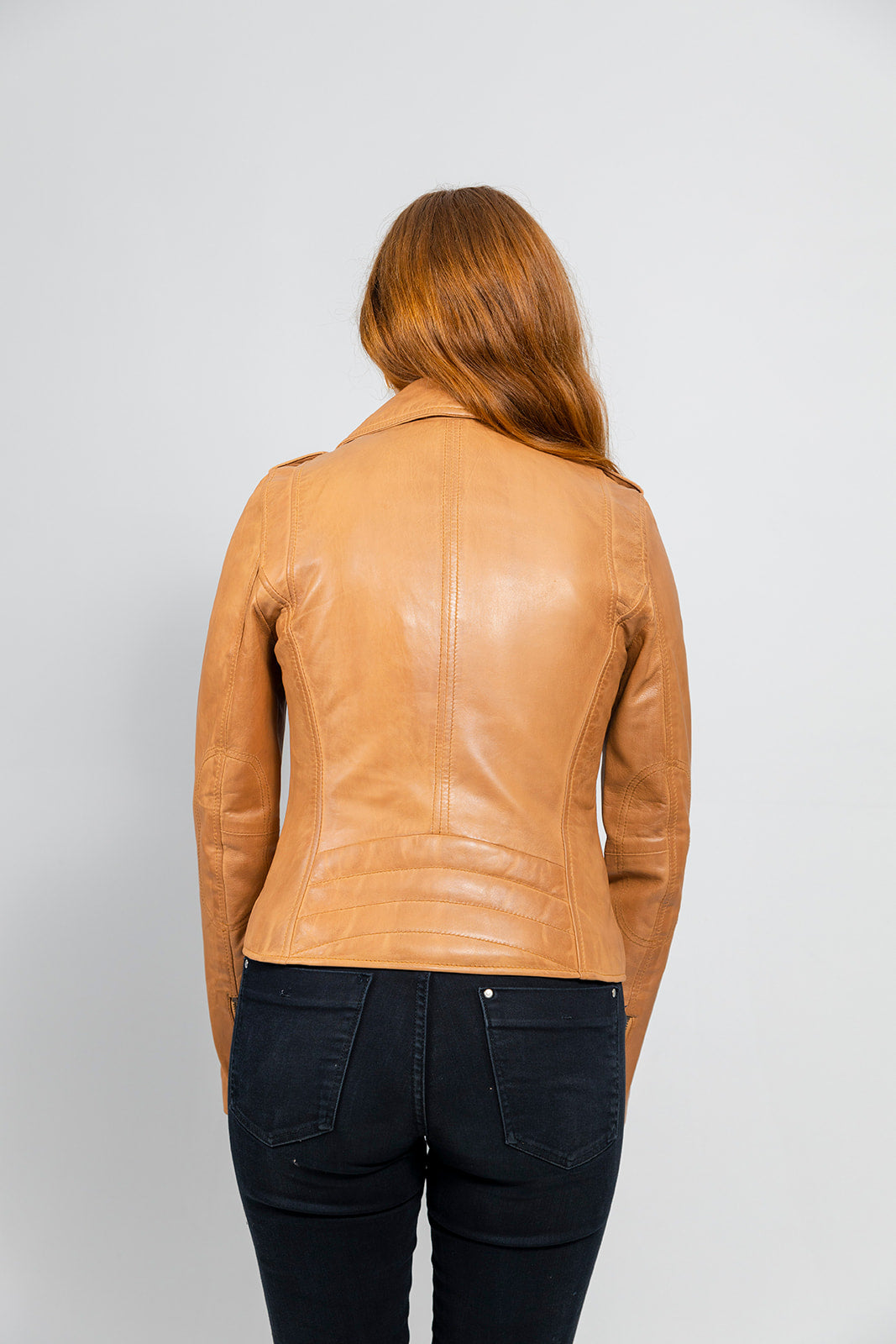 Whet Blu NYC Harper women's lambskin leather moto jacket, back view