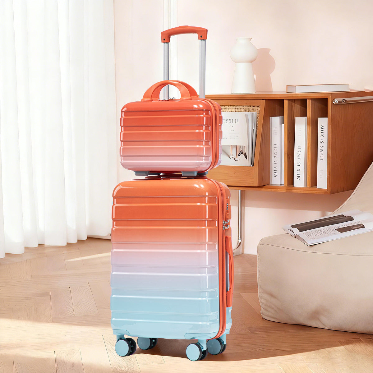 HouseOfZazla 2-piece PC spinner wheel luggage set with lock in gradient blue and red