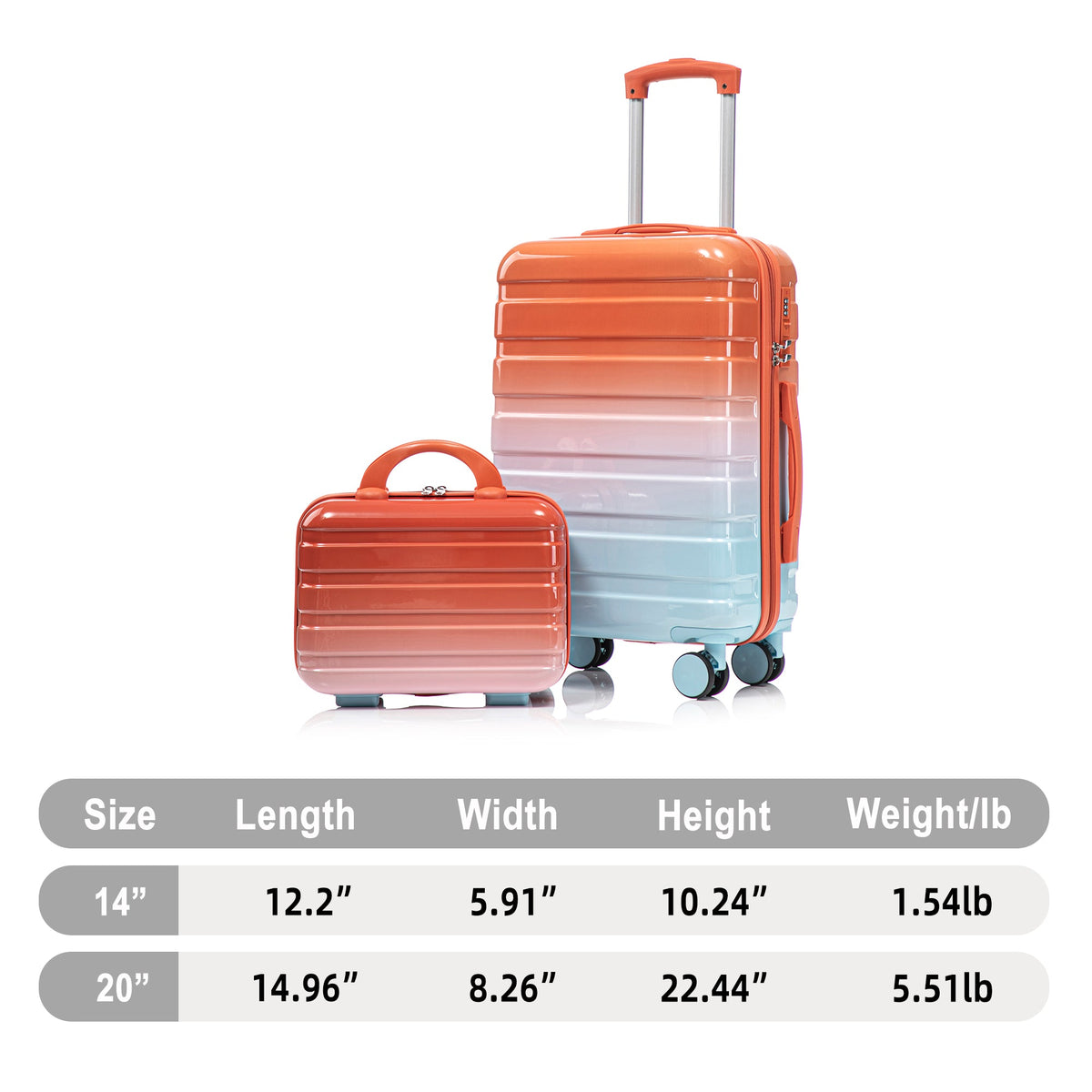 HouseOfZazla 2-piece PC spinner wheel luggage set with lock in gradient blue and red