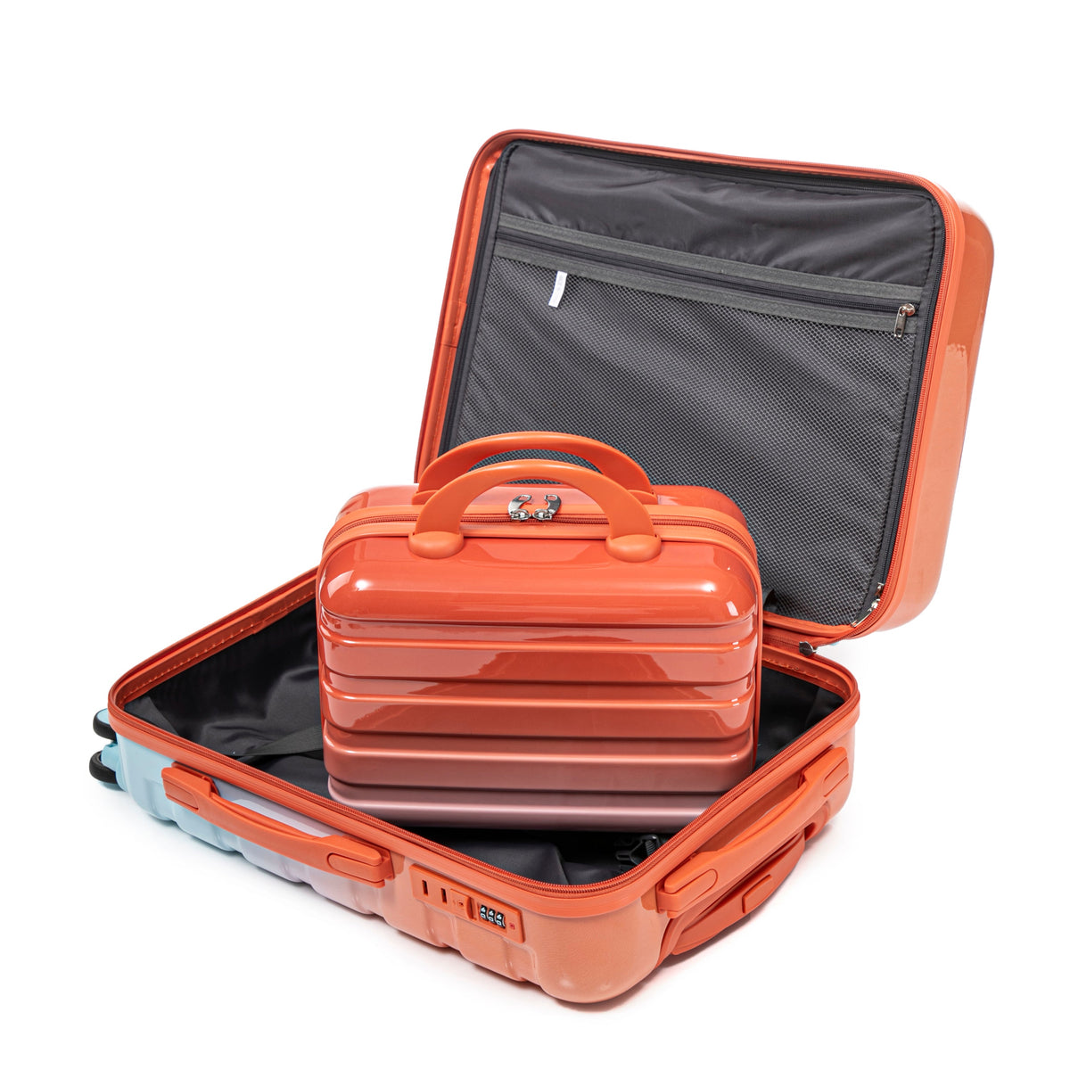 HouseOfZazla 2-piece PC spinner wheel luggage set with lock in gradient blue and red
