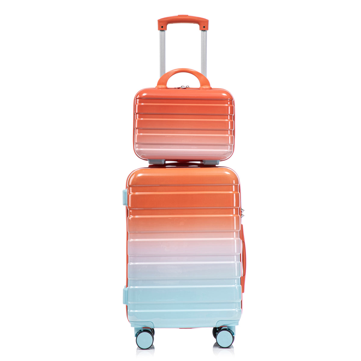 HouseOfZazla 2-piece PC spinner wheel luggage set in gradient blue and red with locks