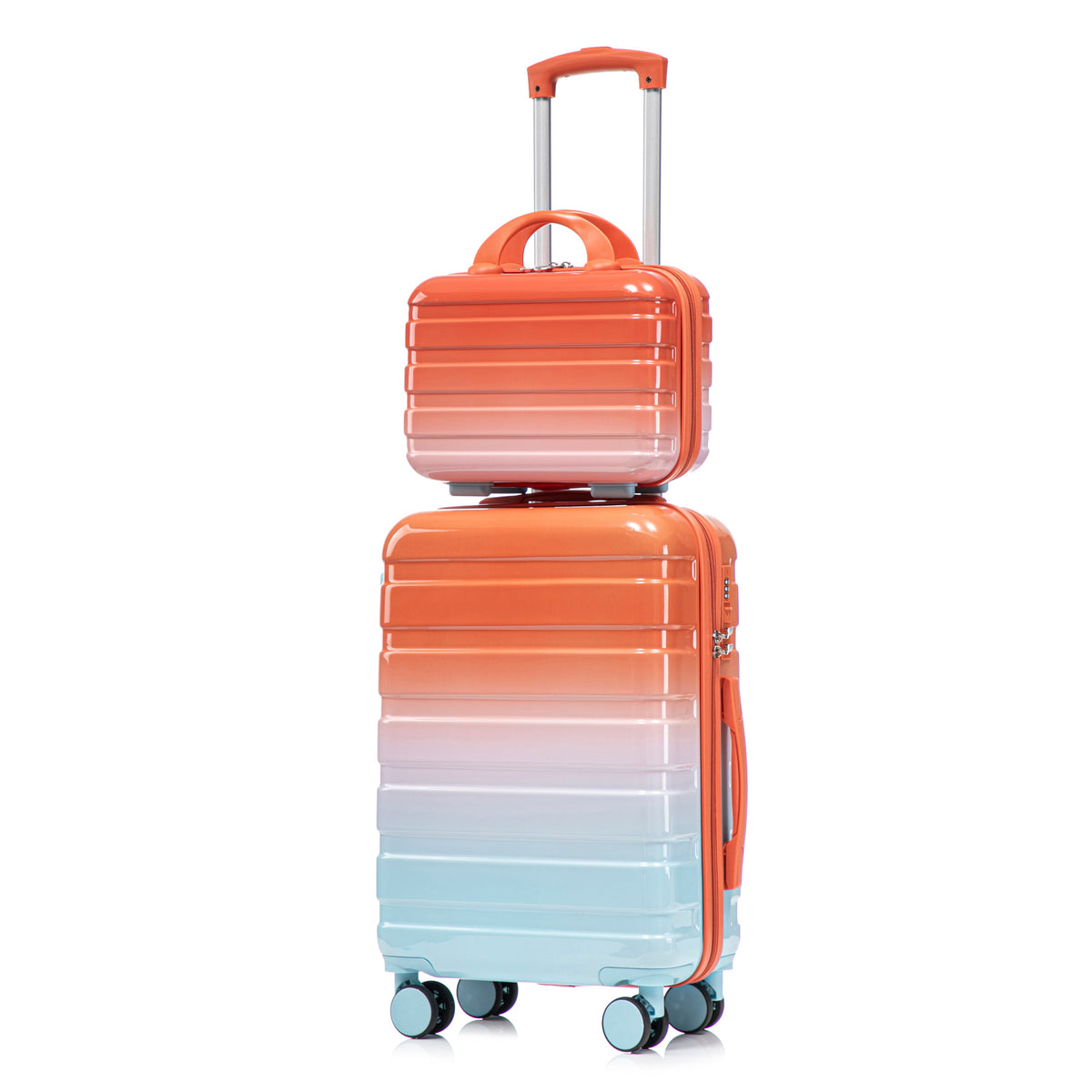 HouseOfZazla 2-piece PC spinner wheel luggage set in gradient blue and red with built-in locks