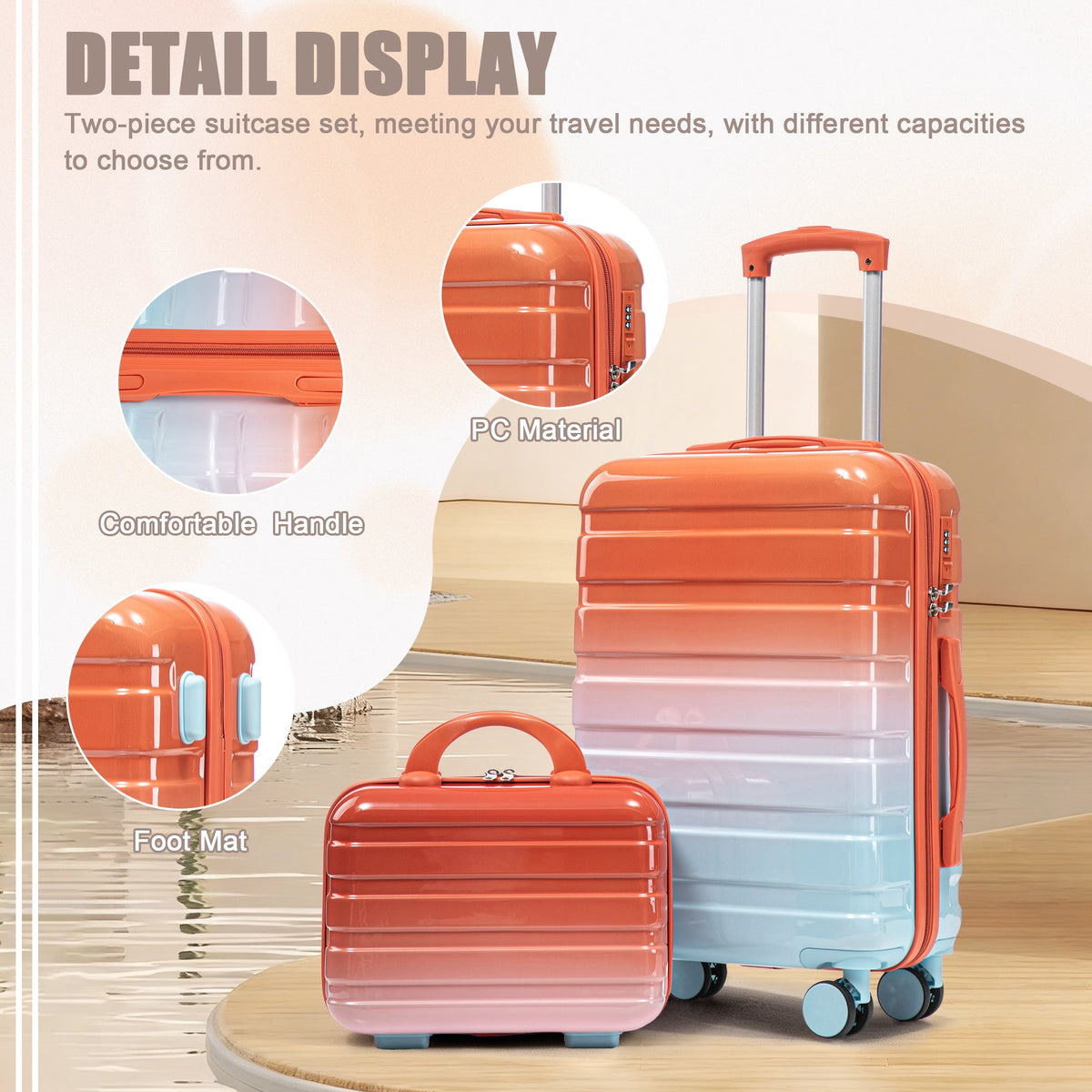 HouseOfZazla 2-piece PC spinner wheel luggage set with lock in gradient blue and red
