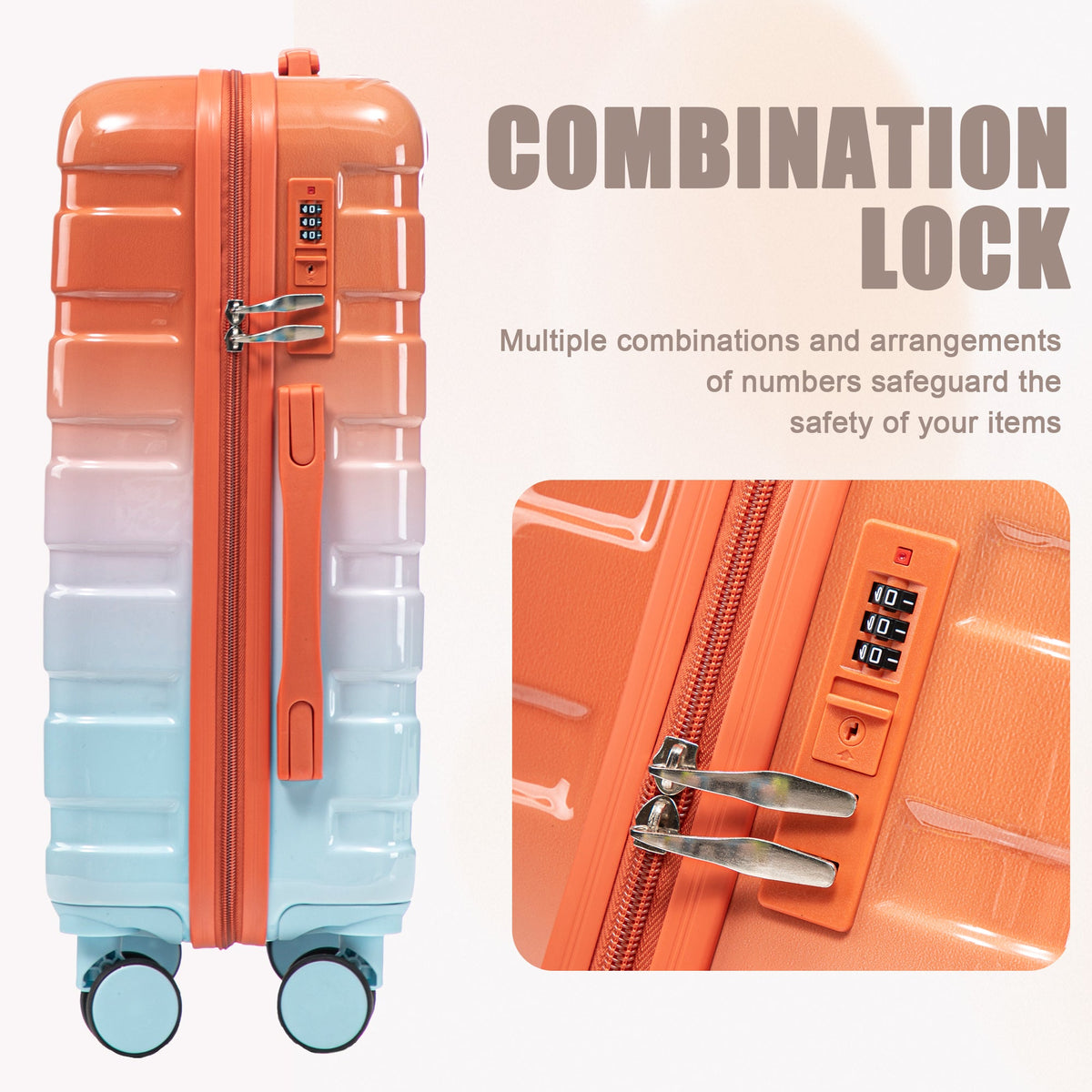 HouseOfZazla 2-piece PC spinner wheel luggage set in gradient blue and red with built-in lock