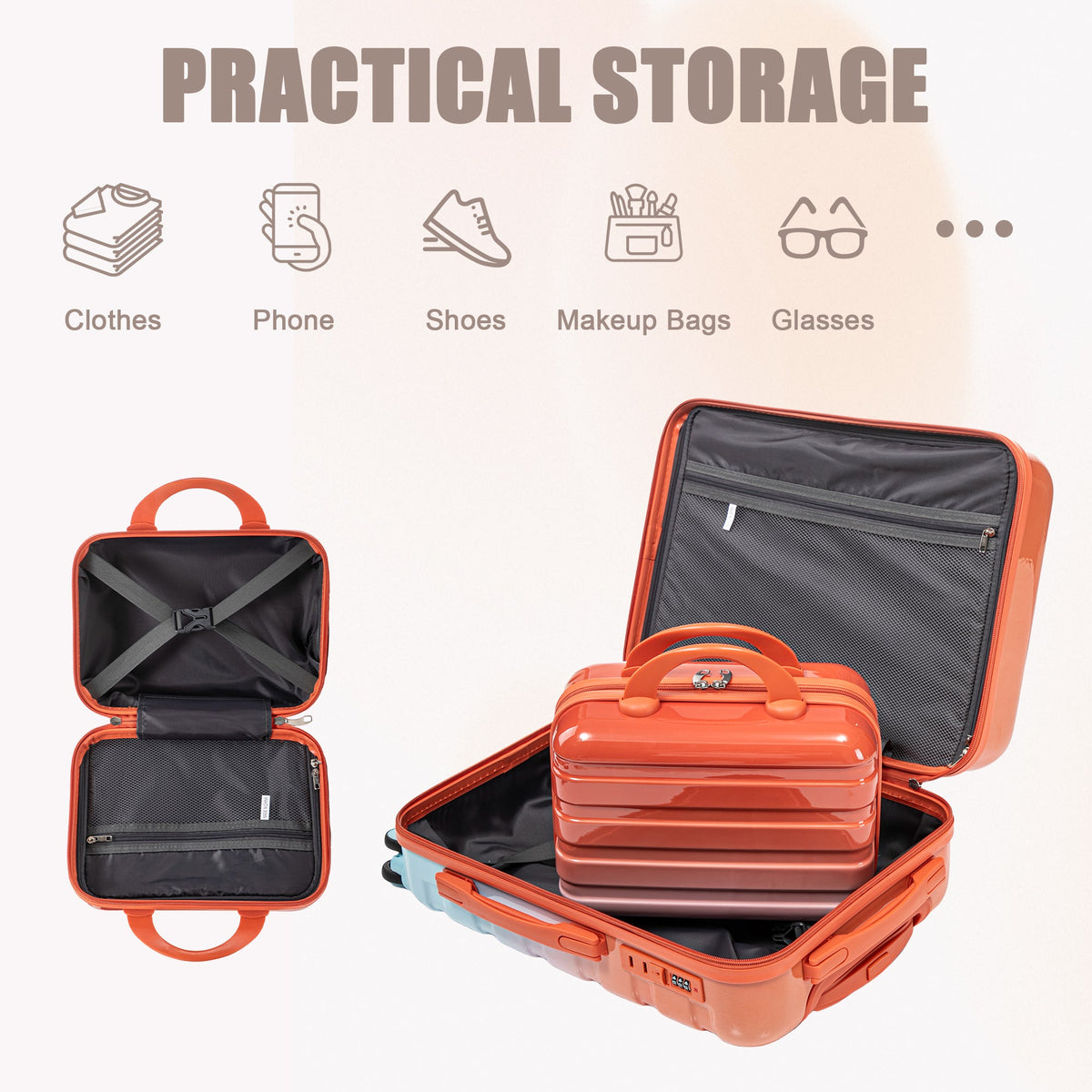 HouseOfZazla 2-piece PC spinner wheel luggage set with lock in gradient blue and red