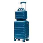 HouseOfZazla dark blue 2-piece hard case luggage set with matching cosmetic case
