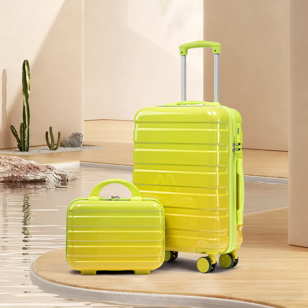 HouseOfZazla green and yellow 2-piece polycarbonate spinner wheel luggage set with lock