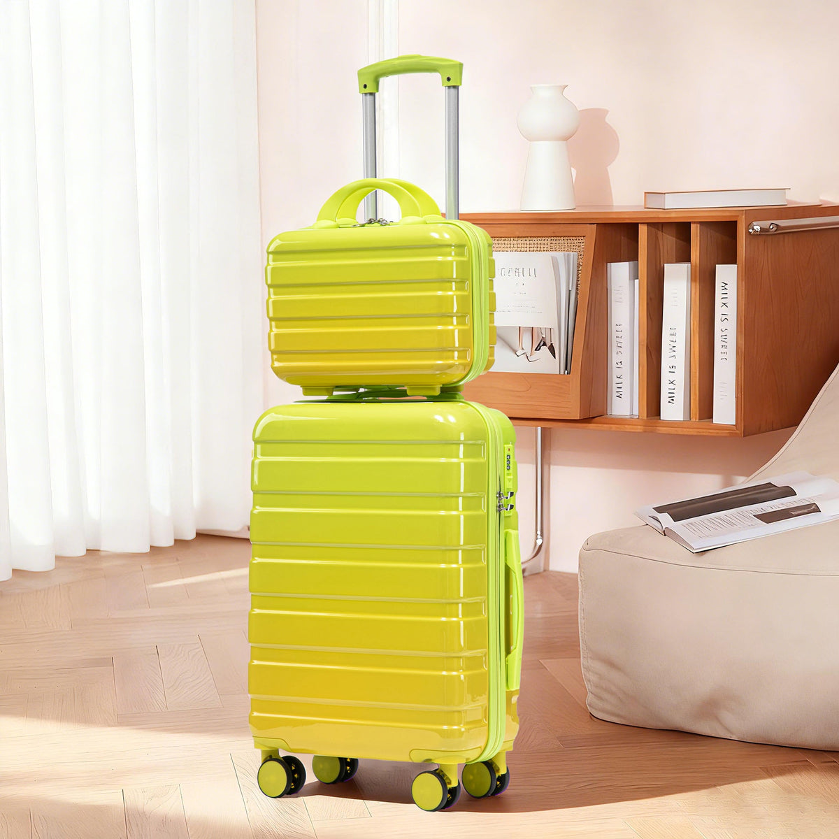 HouseOfZazla green and yellow 2-piece polycarbonate spinner wheel luggage set with lock