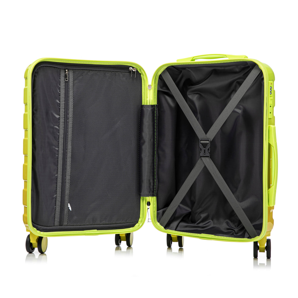 HouseOfZazla green and yellow 2-piece polycarbonate spinner wheel luggage set with lock