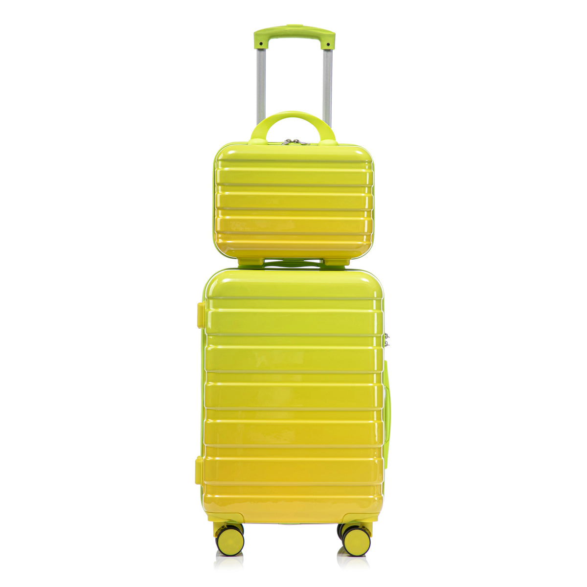 HouseOfZazla 2-piece polycarbonate spinner wheel luggage set with lock in green and yellow
