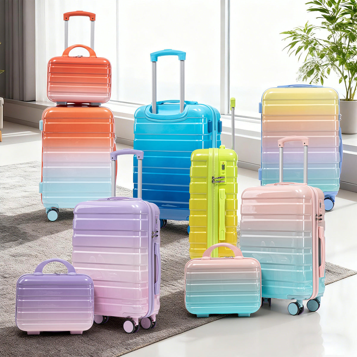 HouseOfZazla 2-piece polycarbonate spinner wheel luggage set with lock in green and yellow