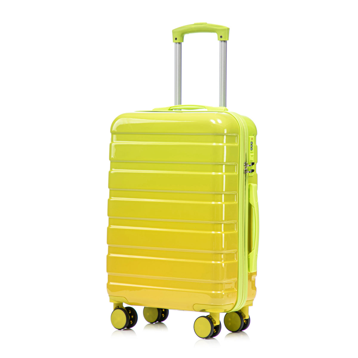 HouseOfZazla 2-piece polycarbonate spinner wheel luggage set with lock in green and yellow