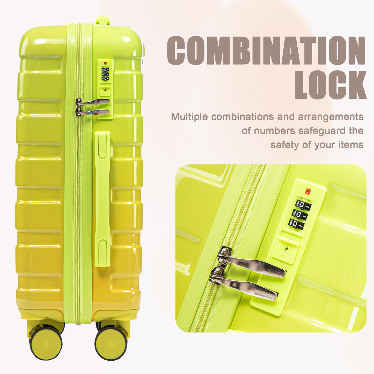 HouseOfZazla green and yellow 2-piece polycarbonate spinner wheel luggage set with lock