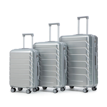HouseOfZazla 3-piece silver ABS spinner wheel luggage set with combination lock