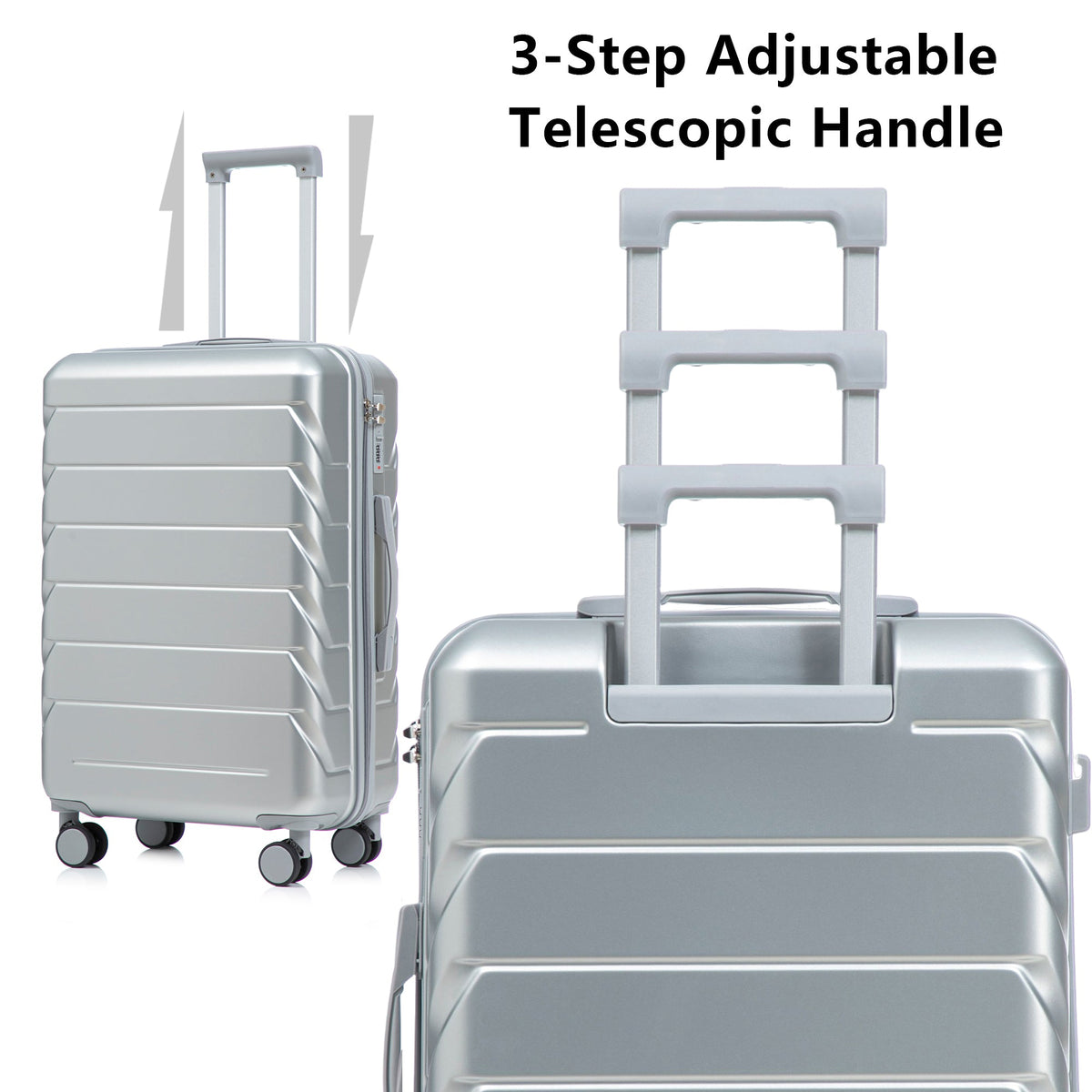 HouseOfZazla 3-piece silver ABS spinner wheel luggage set with combination locks