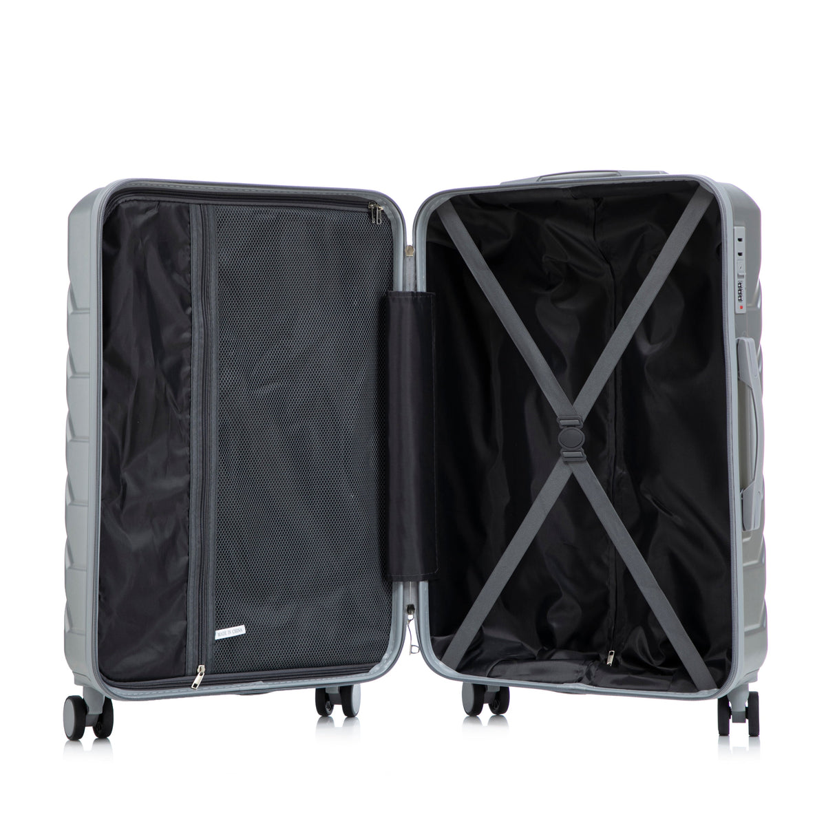 HouseOfZazla 3-piece silver ABS spinner wheel luggage set with combination lock
