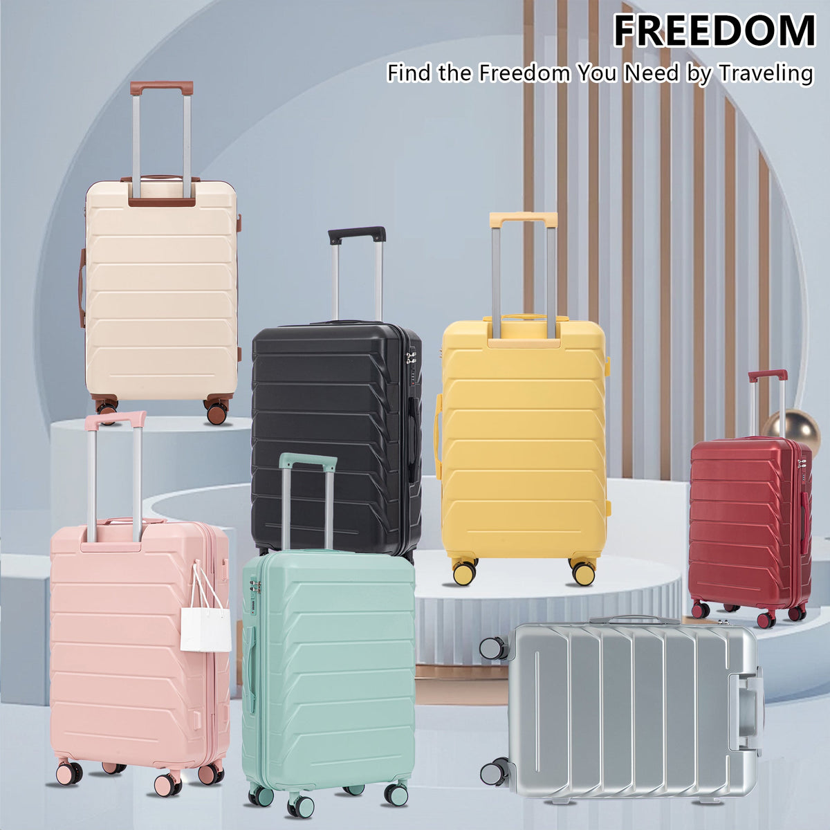 HouseOfZazla 3-piece silver ABS spinner luggage set with combination locks