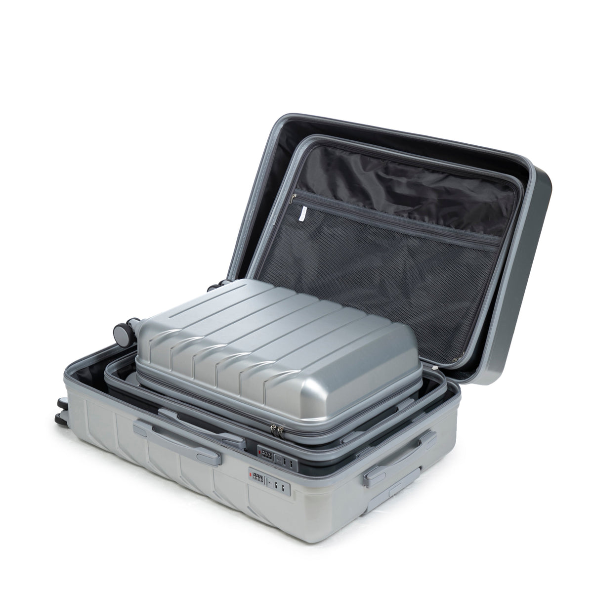 HouseOfZazla 3-piece silver ABS spinner luggage set with combination lock