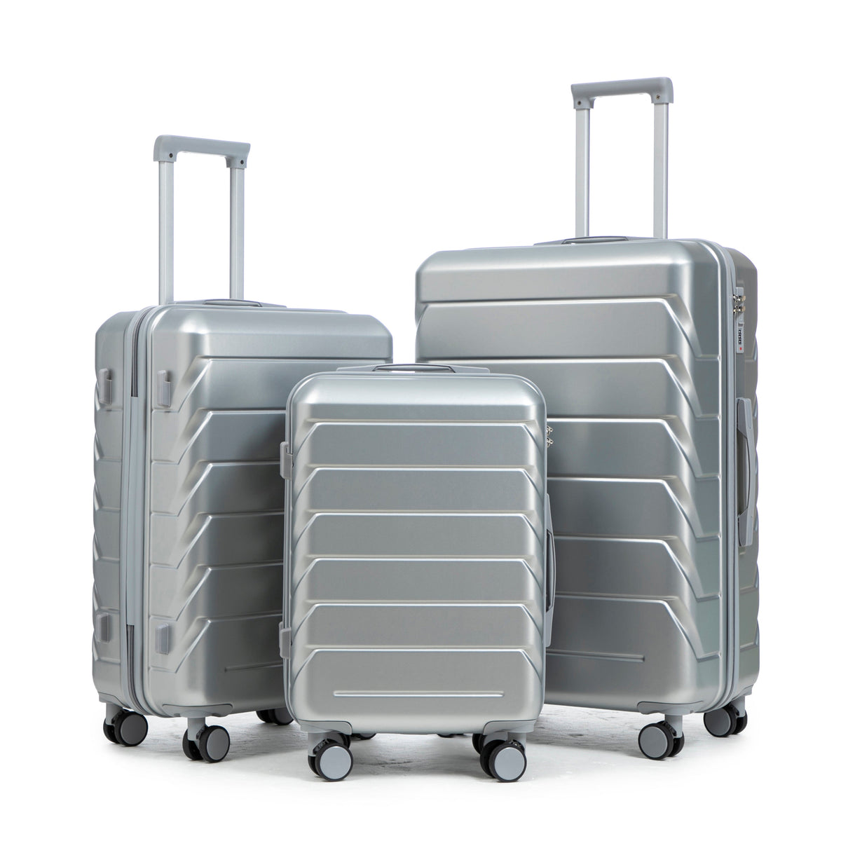 HouseOfZazla 3-piece silver ABS spinner wheel luggage set with combination lock