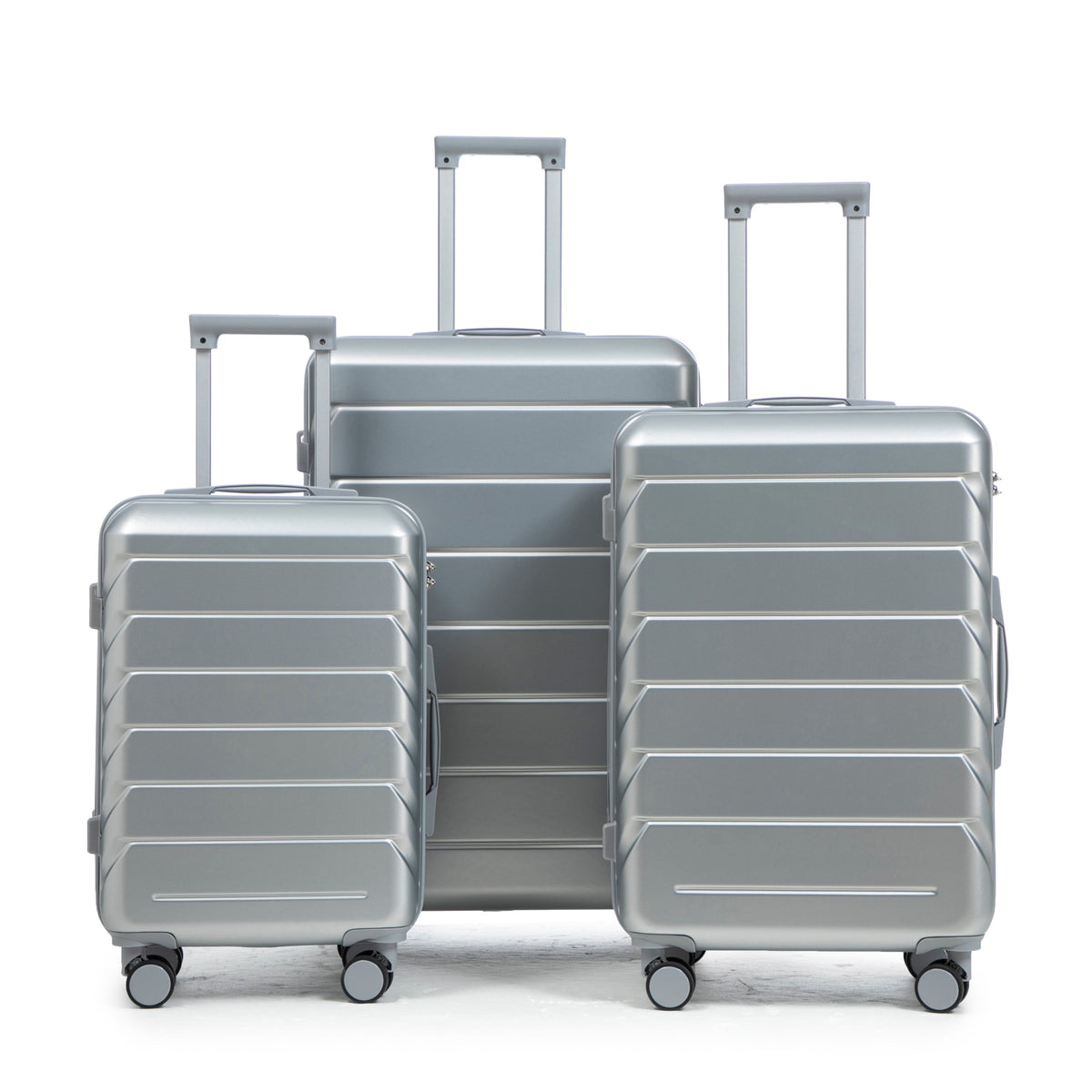 HouseOfZazla 3-piece silver ABS spinner wheel luggage set with combination locks