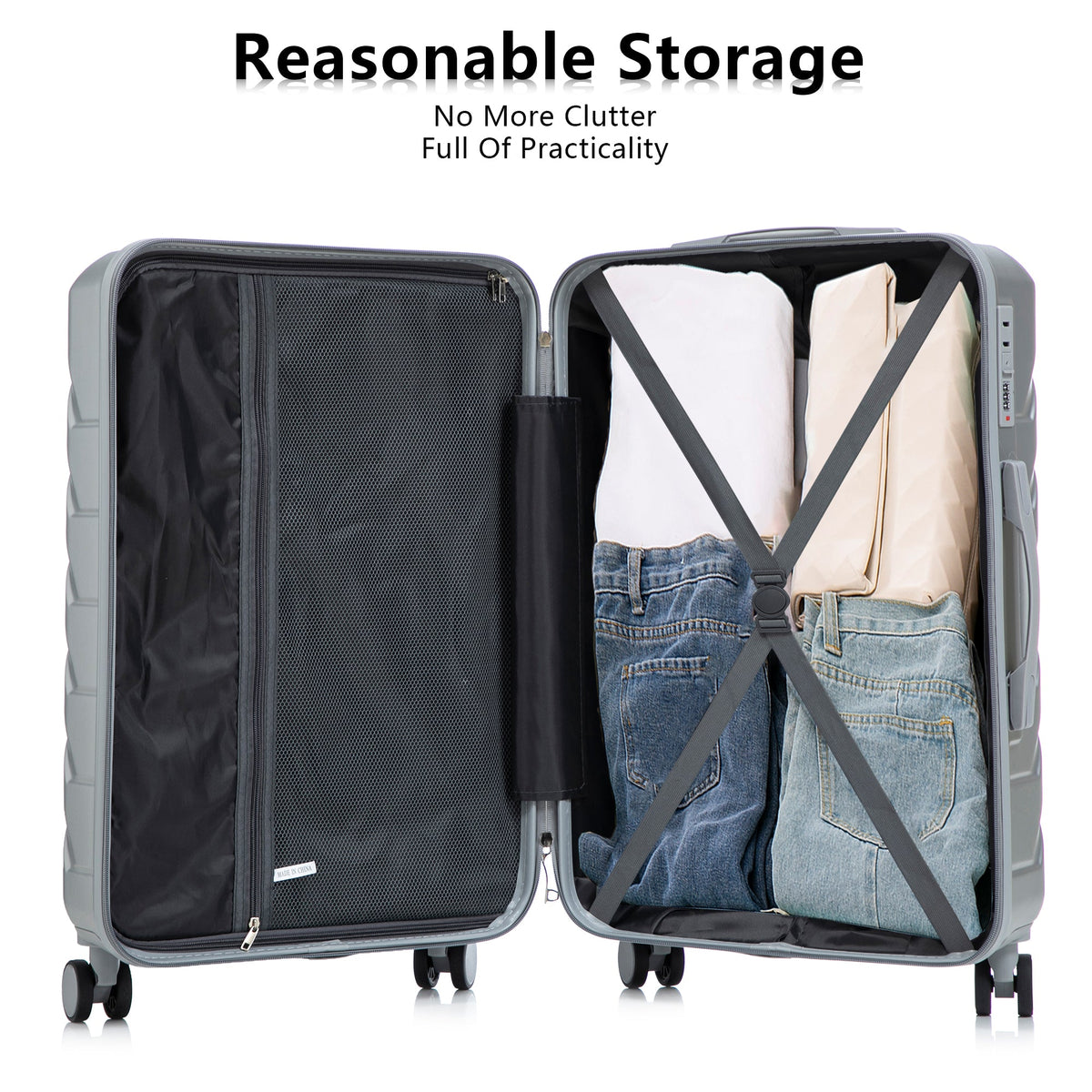 3-piece HouseOfZazla ABS spinner luggage set in silver with wheels and combination locks