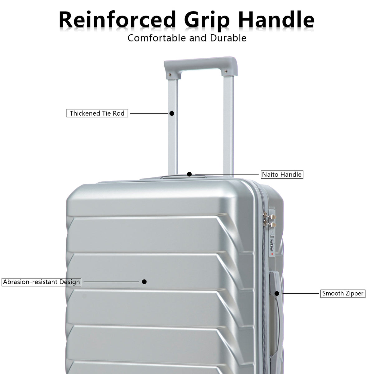 HouseOfZazla 3-piece silver ABS spinner wheel luggage set with combination locks