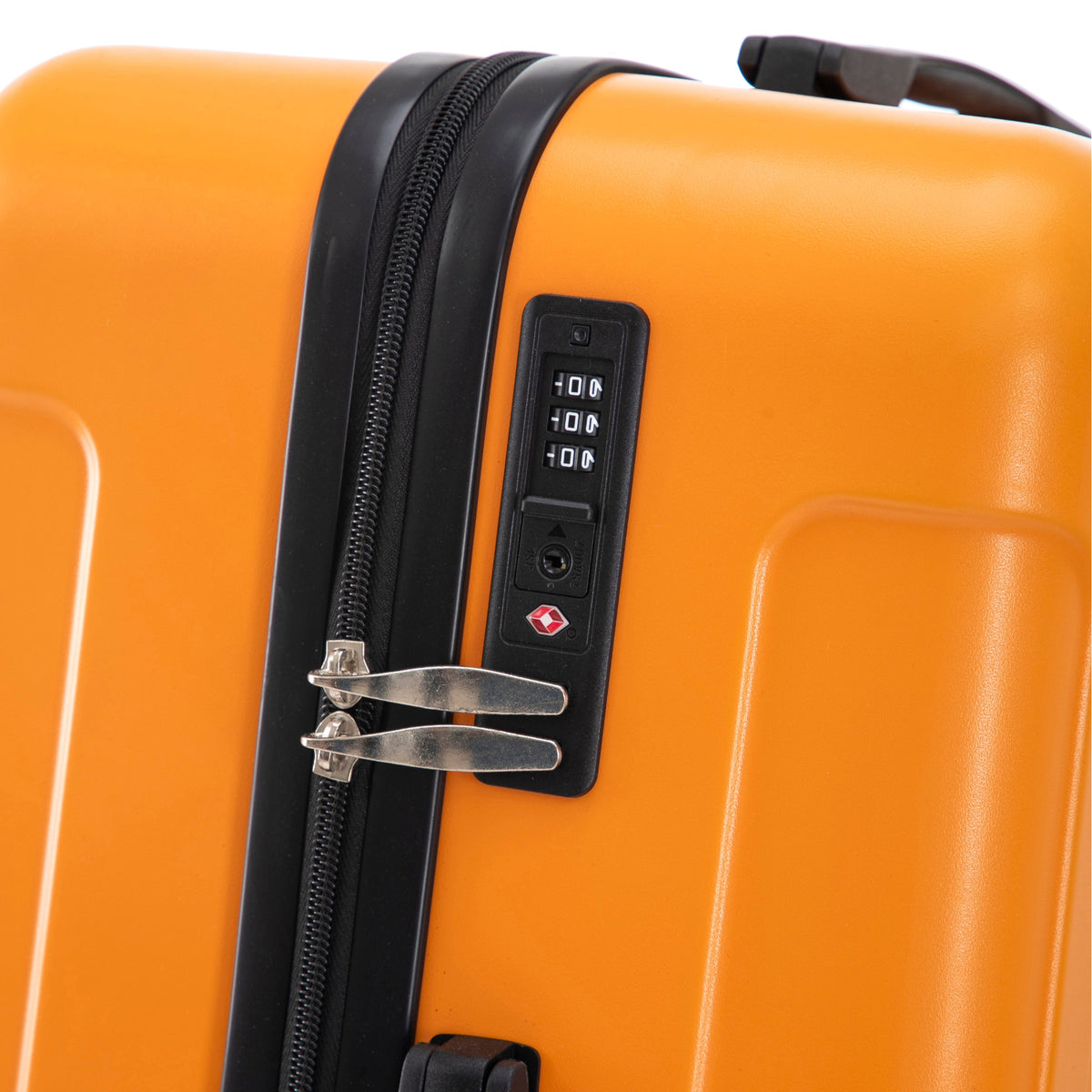 HouseOfZazla 3-piece ABS spinner wheel luggage set in black and orange with TSA locks