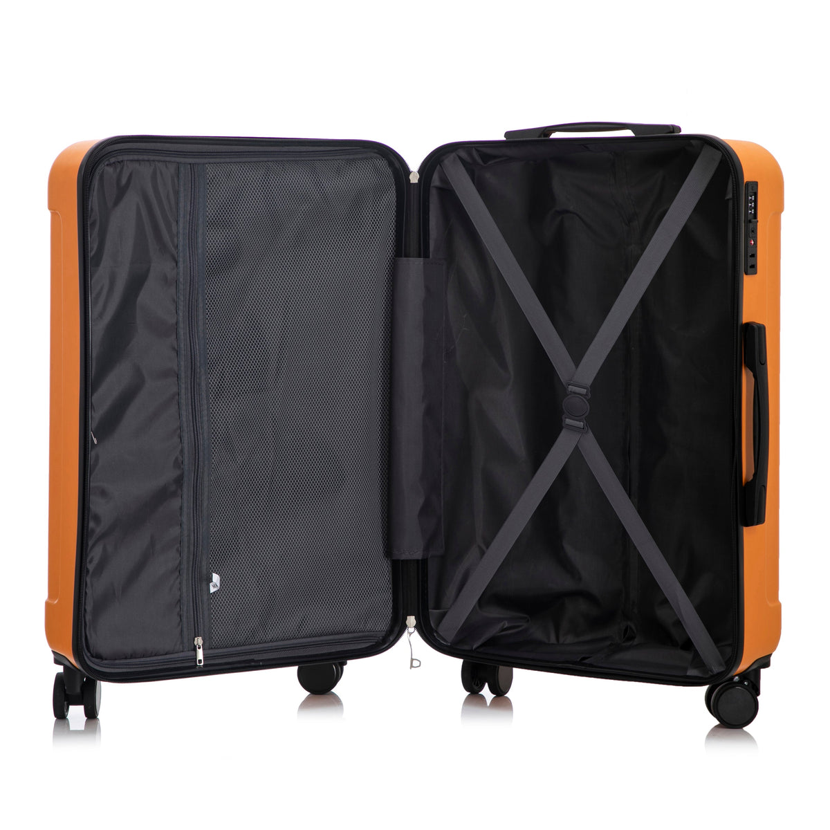 HouseOfZazla 3-piece ABS spinner wheel luggage set in black and orange with TSA locks