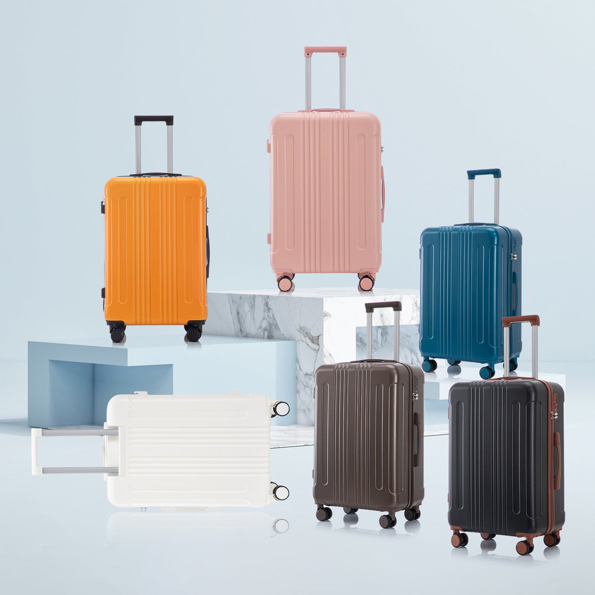HouseOfZazla 3-piece ABS spinner luggage set in black and orange with TSA locks