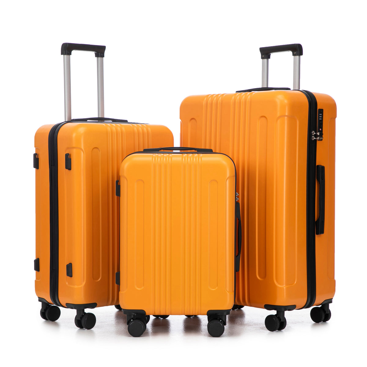 HouseOfZazla 3-piece ABS spinner wheel luggage set in black and orange with TSA lock