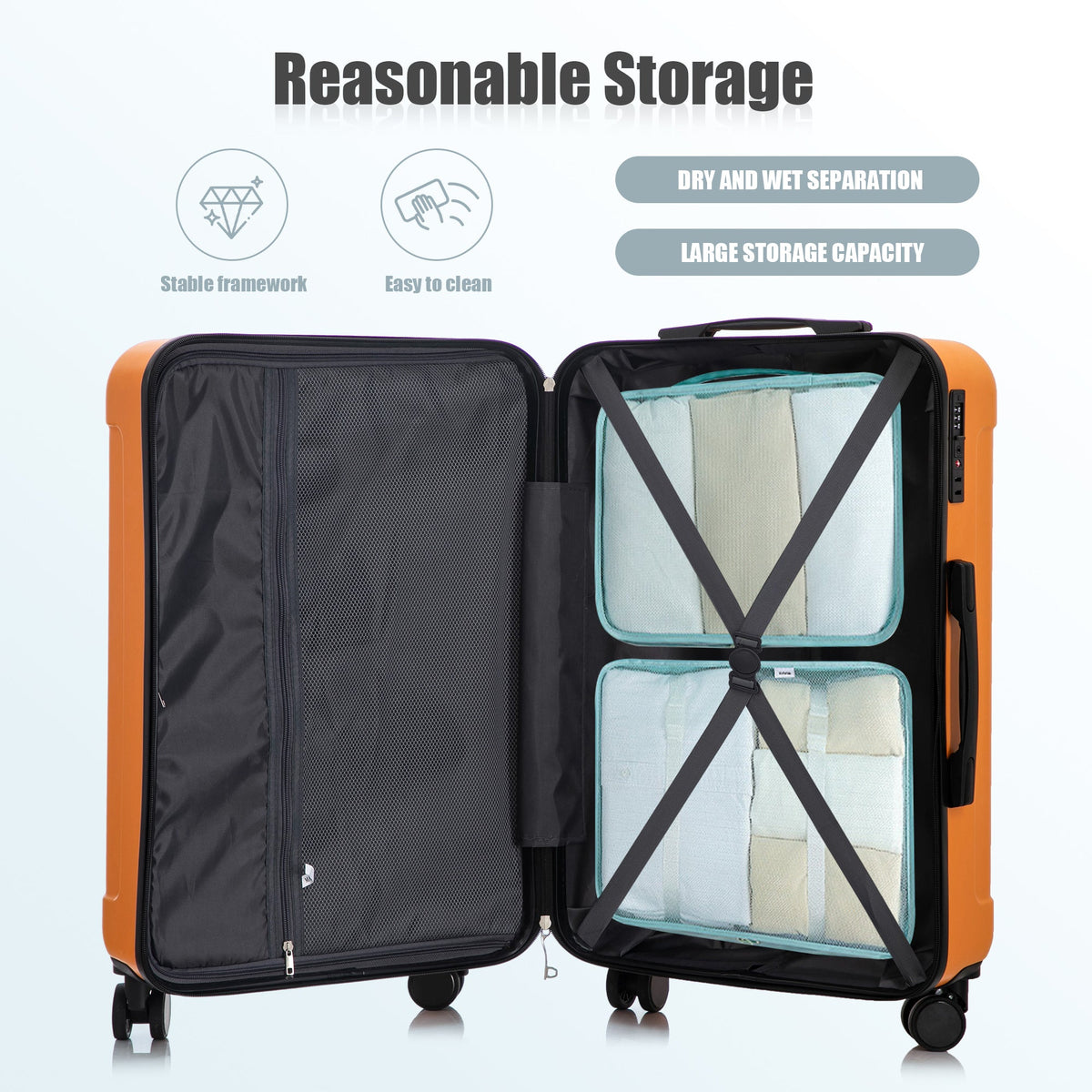 HouseOfZazla 3-piece ABS spinner wheel luggage set in black and orange with TSA locks