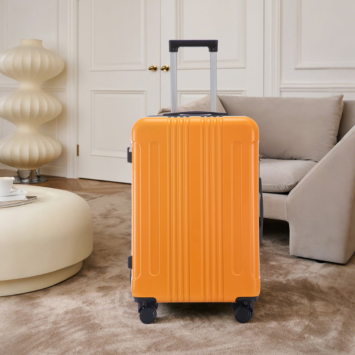 Black and orange 3-piece ABS spinner wheel luggage set with TSA lock by HouseOfZazla