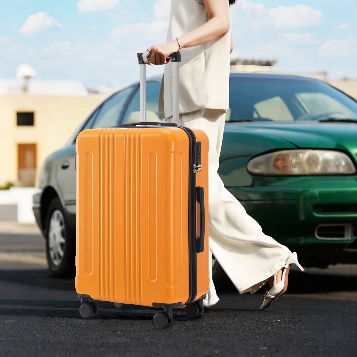 HouseOfZazla 3-piece ABS spinner luggage set in black and orange with TSA locks