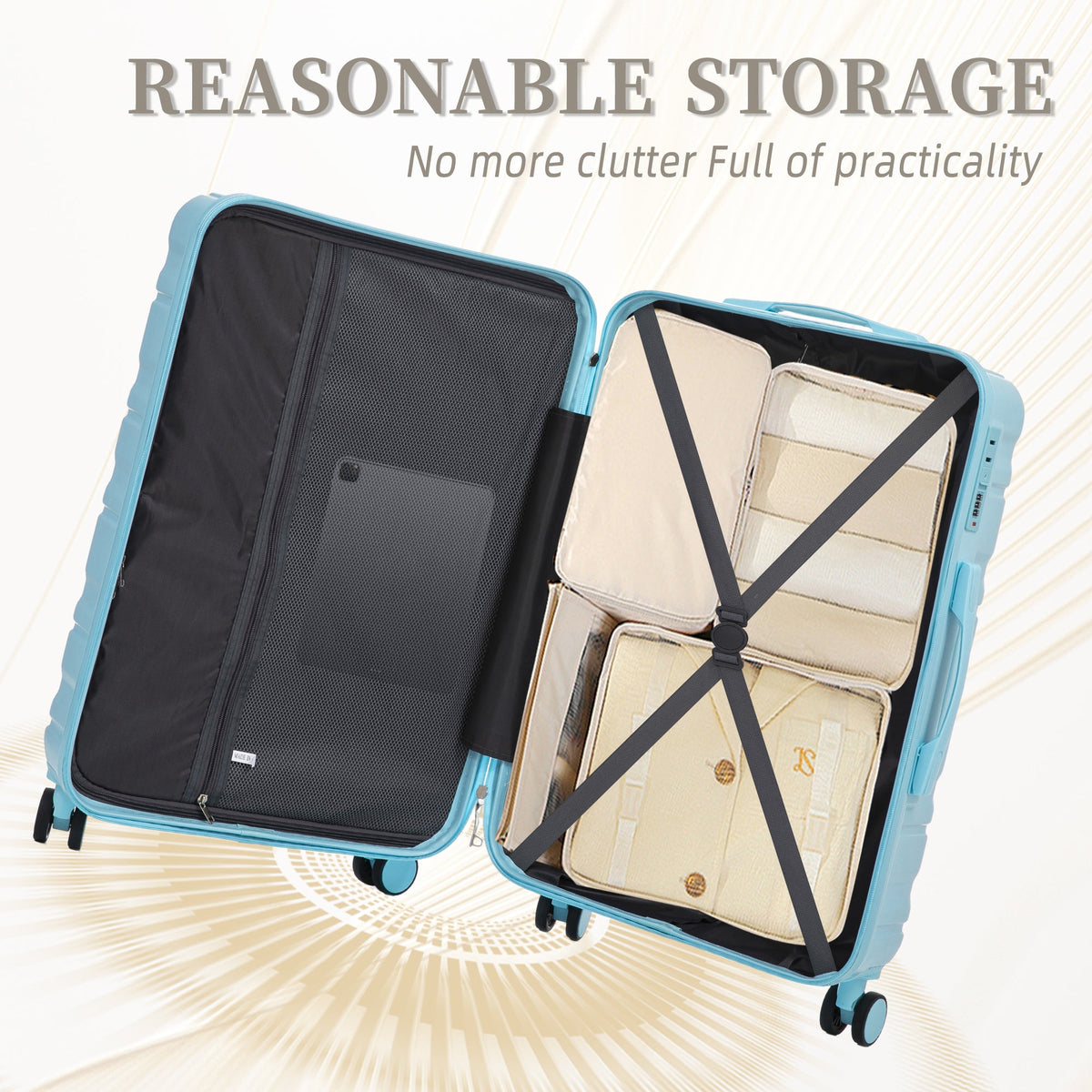 HIFINE Tourist 3-piece ABS spinner wheel luggage set in blue, featuring matching suitcases with telescoping handles