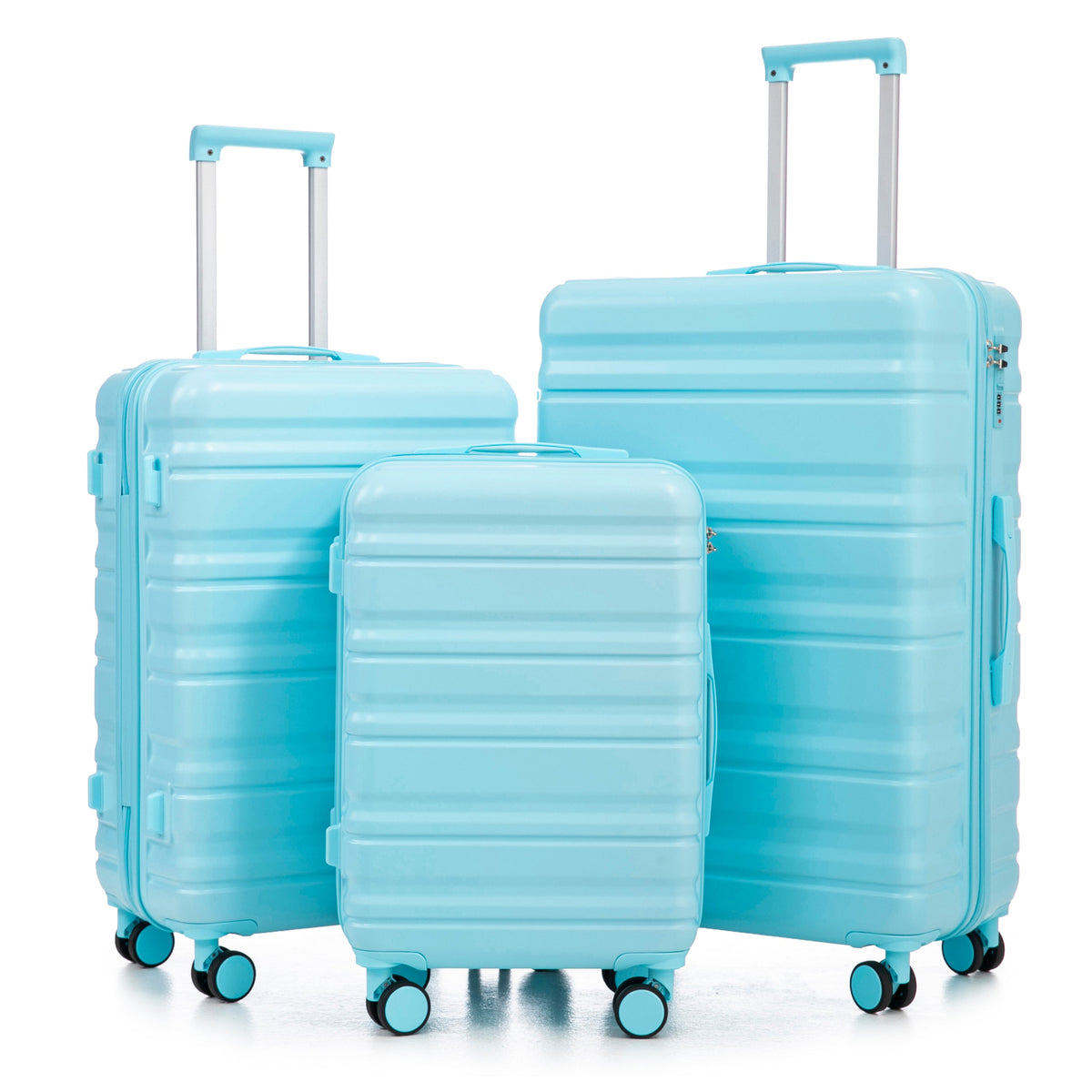HIFINE Tourist 3-piece ABS spinner wheel luggage set in blue with matching suitcases and travel bags