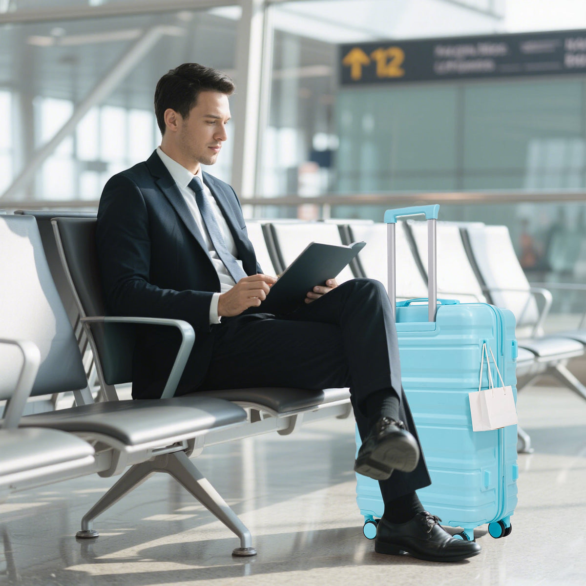 Blue HIFINE Tourist 3-piece ABS spinner wheel luggage set with matching suitcases and travel bags