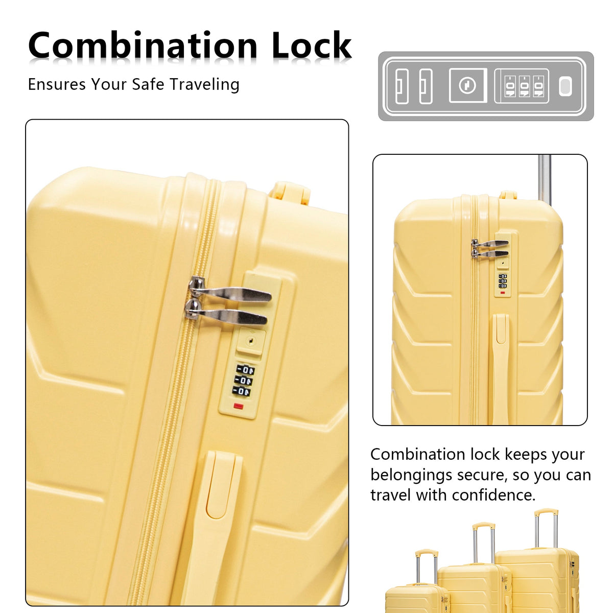 HouseOfZazla 3-piece hard case luggage set in 20, 24, and 28-inch sizes